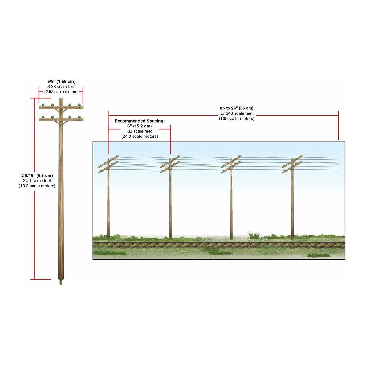WOODLAND SCENICS Pre-Wired Poles - Double Crossbar - N Scal
