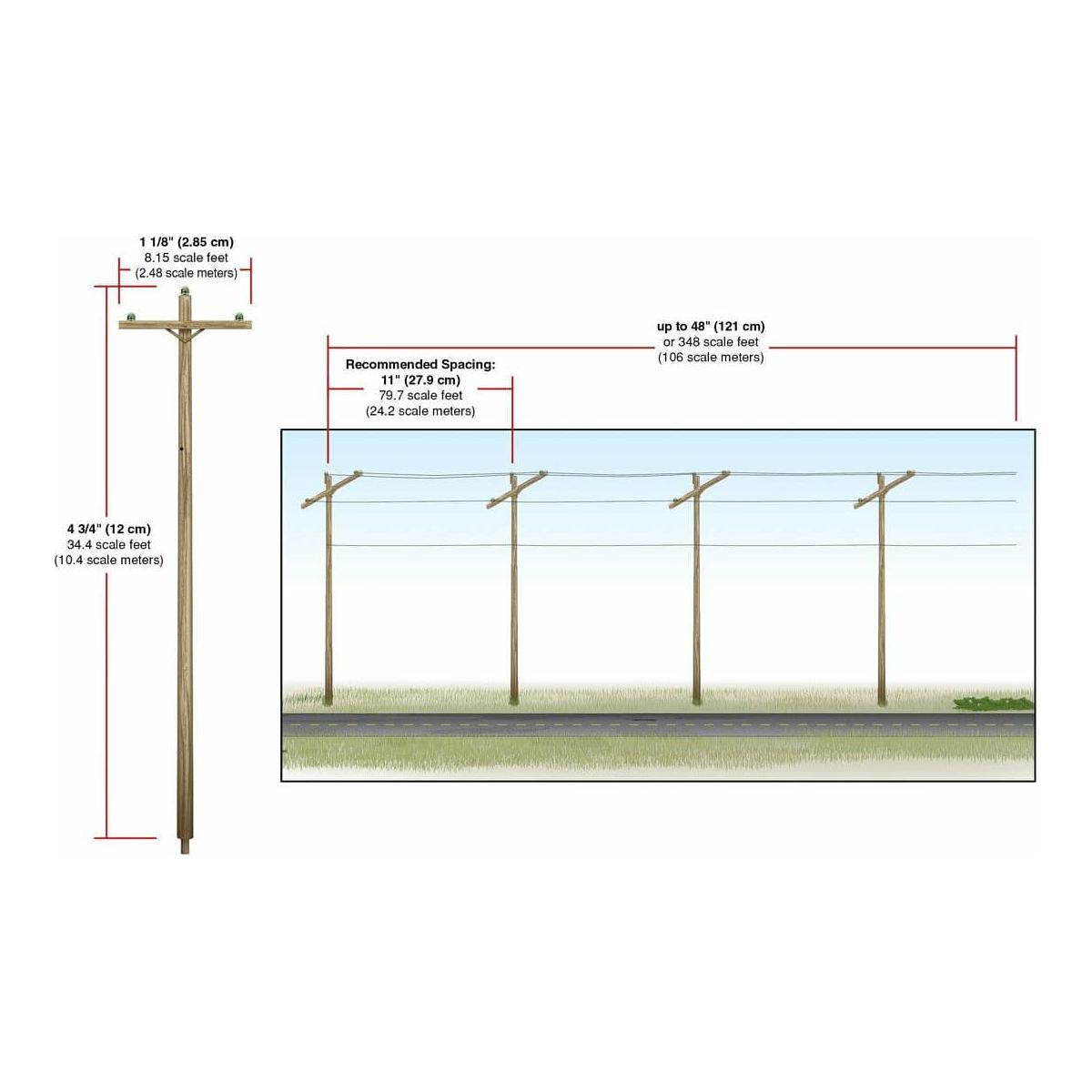 WOODLAND SCENICS Pre-Wired Poles - Single Crossbar - HO Sca