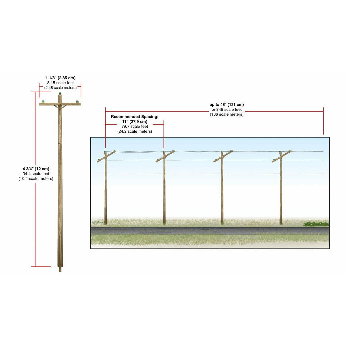 WOODLAND SCENICS Pre-Wired Poles - Single Crossbar - HO Sca