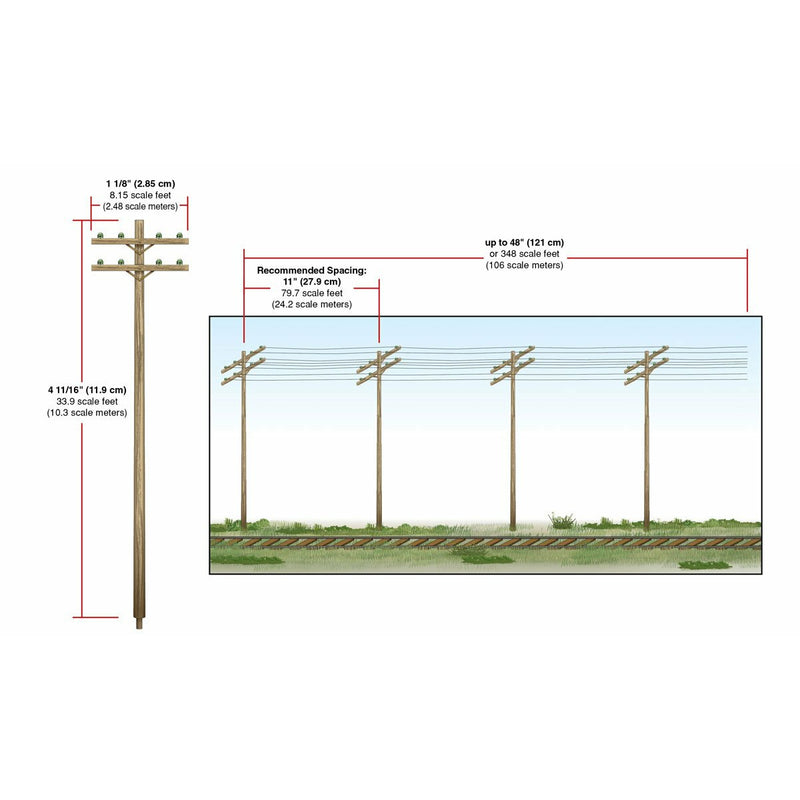 WOODLAND SCENICS Pre-Wired Poles - Double Crossbar - HO Sca