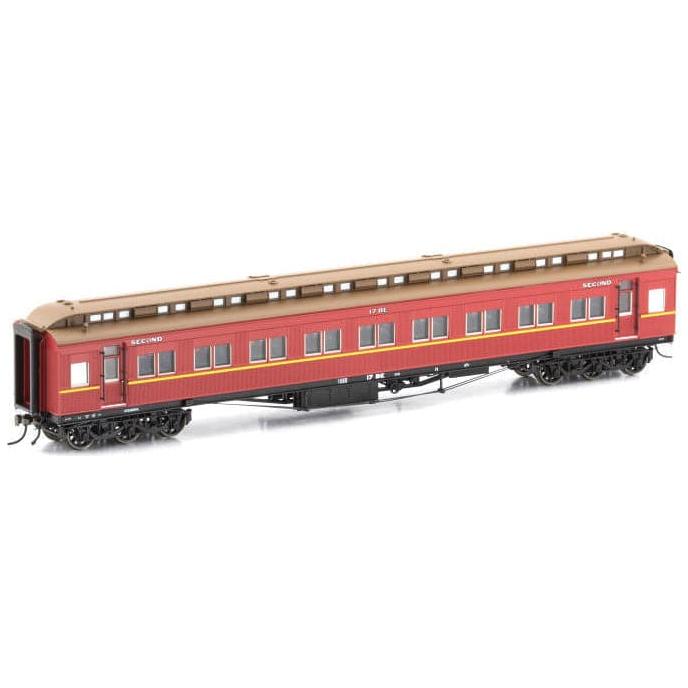 AUSCISION HO Steamrail BE Second Class Car, Carriage Red with Yellow Stripe & 6 wheel bogie, 17-BE - Single Car