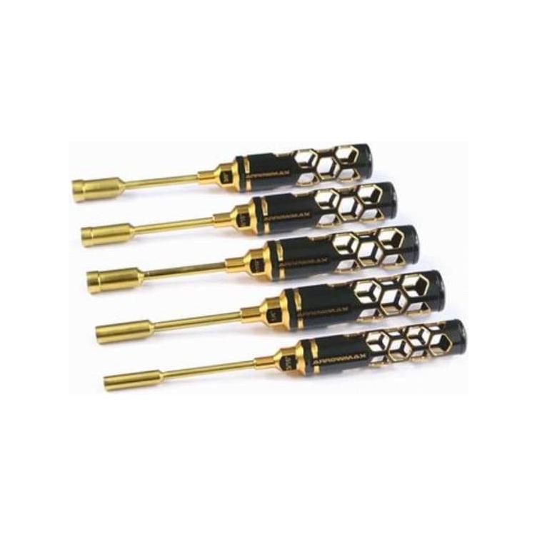 ARROWMAX Nut Driver Set 3/16", 1/4" ,5/16", 11/32" & 3/8" x 100m - 5-Teilig. Black Golden