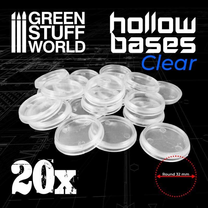 GREEN STUFF WORLD Hollow Plastic Bases - TRANSPARENT 32mm