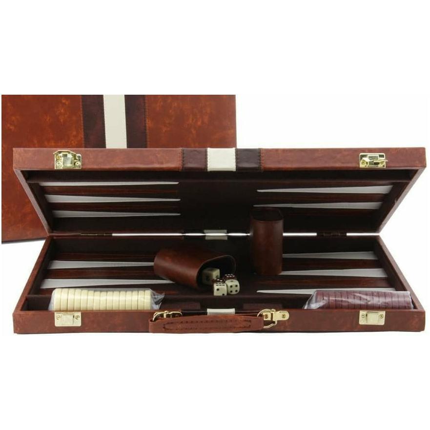 Backgammon Set Deluxe Brown Tan Case 15"