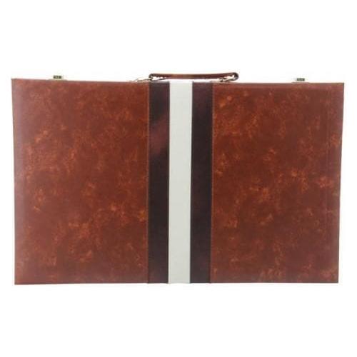 Backgammon Set Deluxe Brown Tan Case 18"