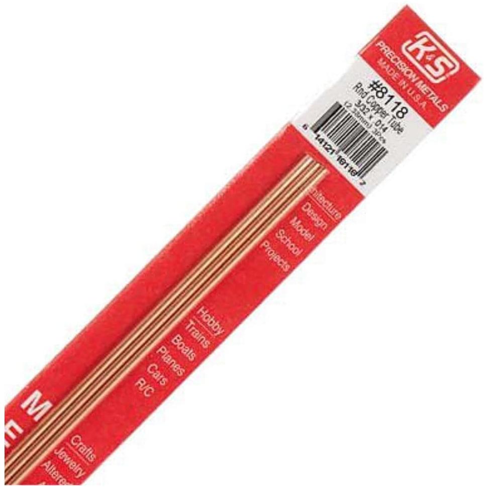 K&S Copper Tube 3/32in x .014 Wall (3 Tubes per Card)