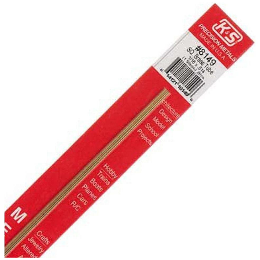 K&S Brass Square Tube 1/16in x .014 Wall - (2 Tubes per Card)