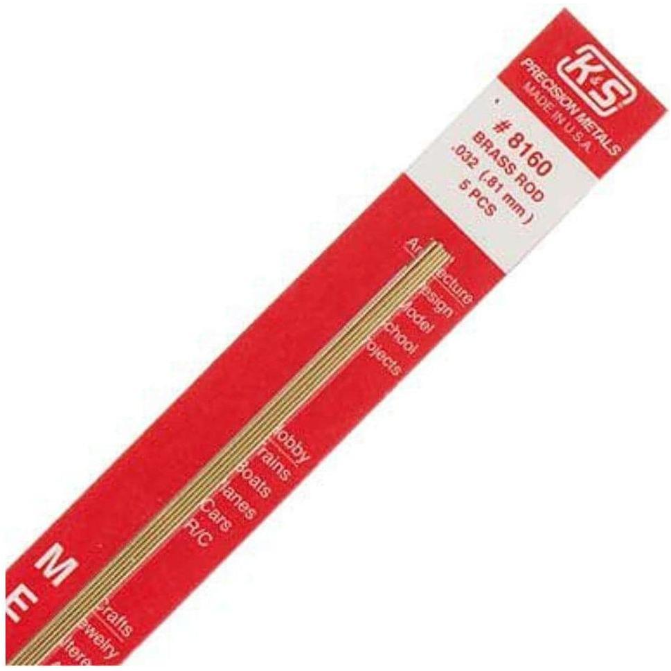 K&S Brass Rod 1/32in - (5 Rods per Card)