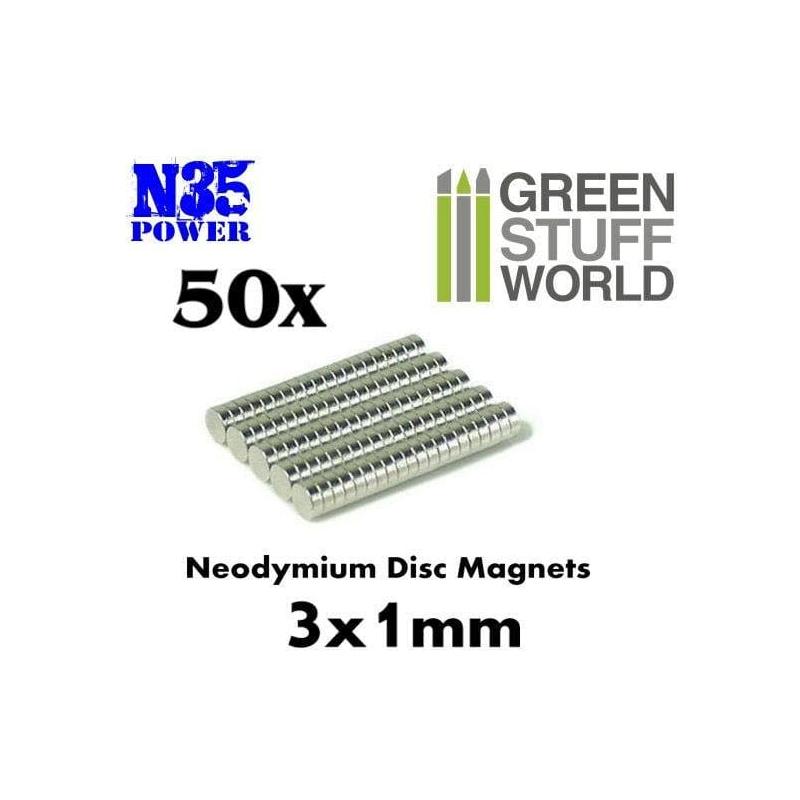 GREEN STUFF WORLD Neodymium Magnets 3 x 1mm - SET x50 (N35)