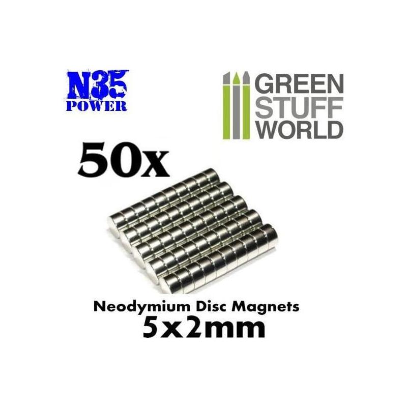 GREEN STUFF WORLD Neodymium Magnets 5 x 2mm - SET x50 (N35)