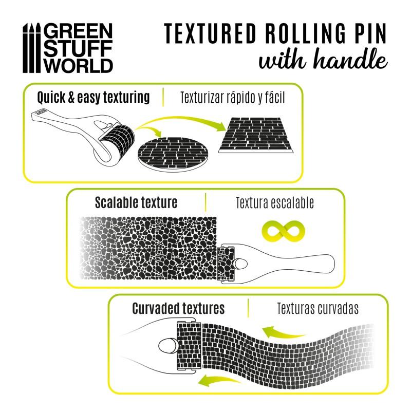 GREEN STUFF WORLD Rolling Pin with Handle - Cobblestone Sma