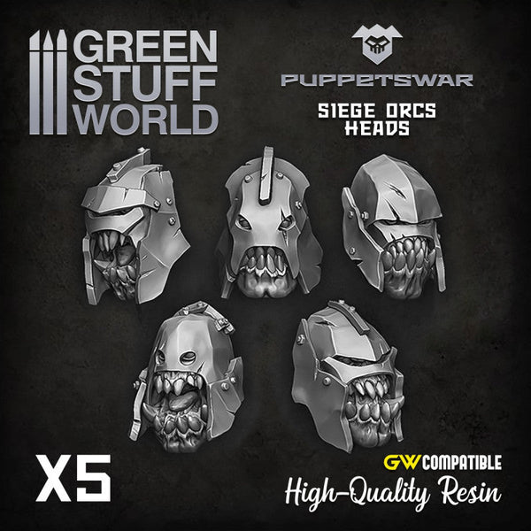 GREEN STUFF WORLD Puppetswar Siege Orcs Heads (5)