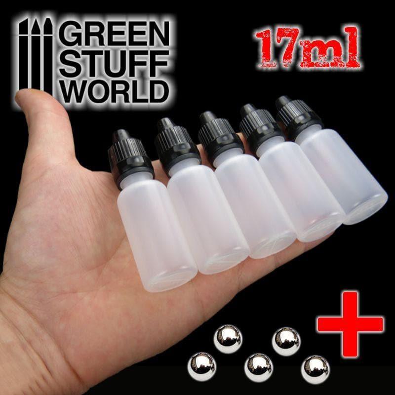 GREEN STUFF WORLD 17ml Empty Paint Pots + Balls - 5 pc