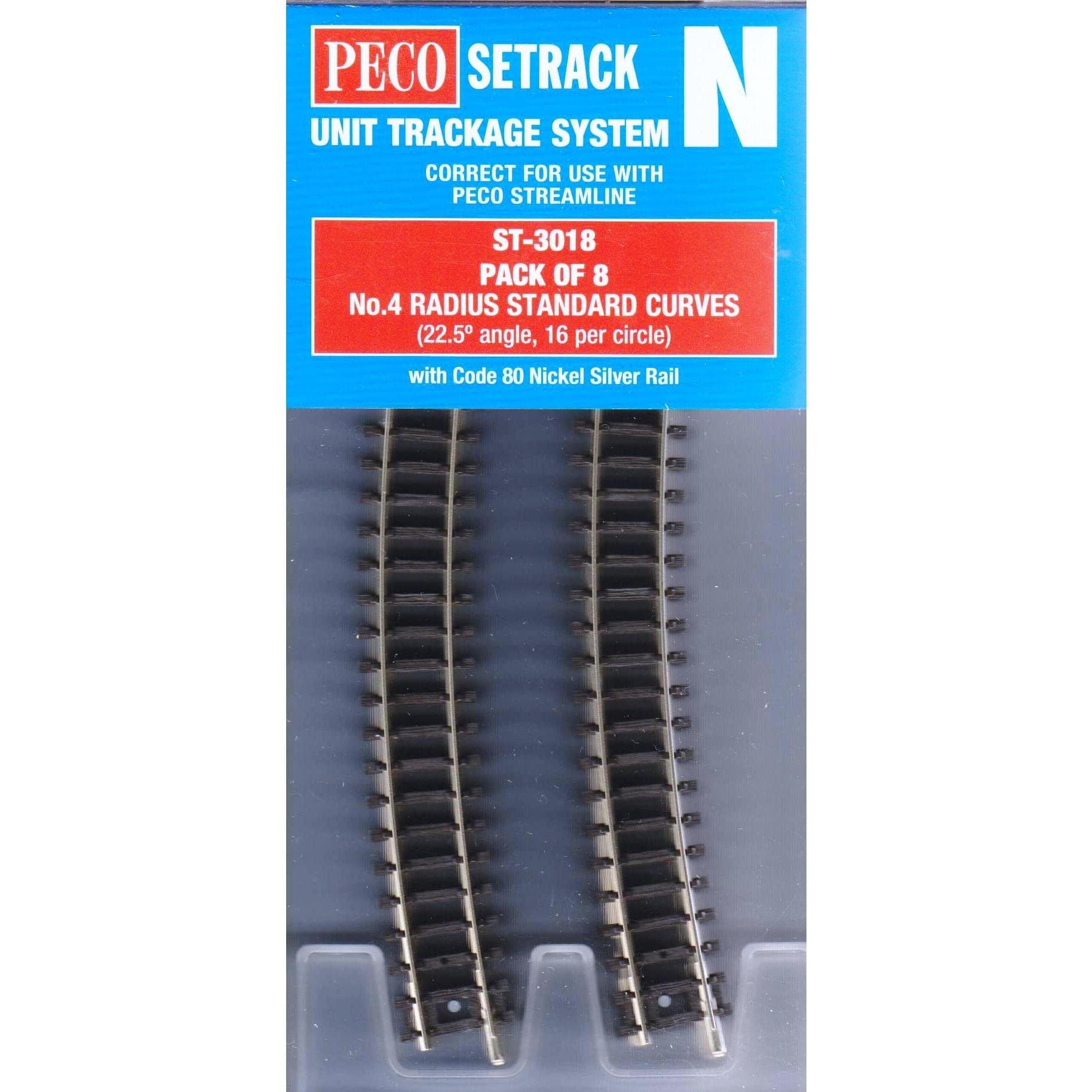 PECO N Setrack Standard Curve, 4th Radius (Pack of 8) Code 80 (ST3018)