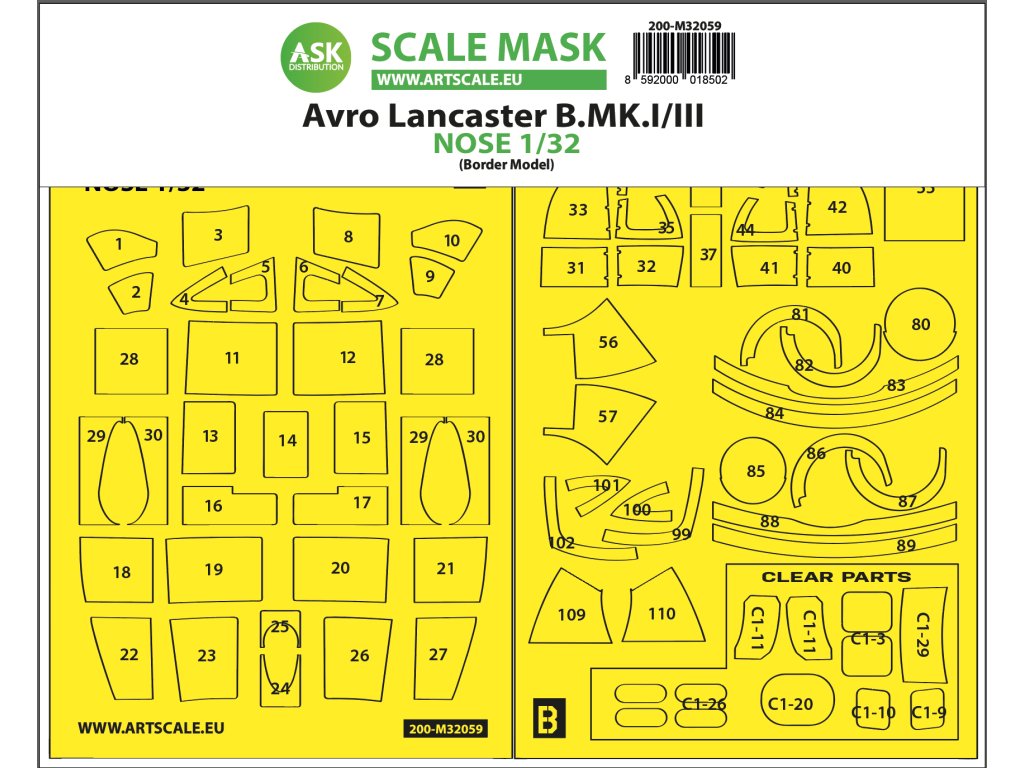 ASK 1/32 Avro Lancaster Nose kit express self adhesive masks for Border Model