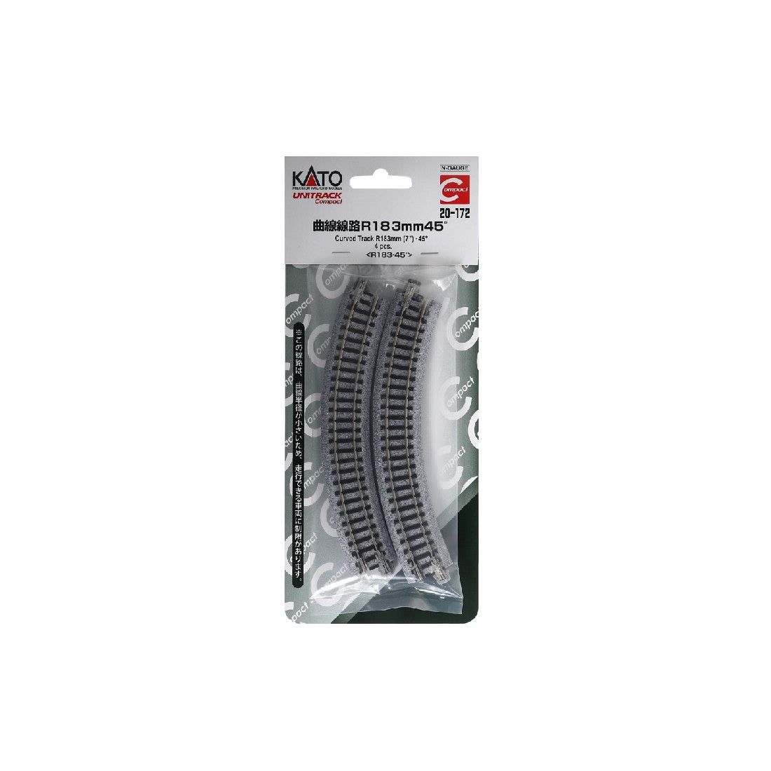 KATO N Unitrack Compact Curves183mm 45 Degree (4 Pack)