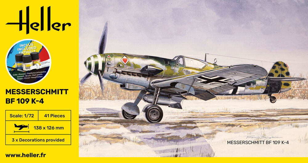 HELLER 1/72 STARTER KIT Messerschmitt Bf 109 K-4
Includes: cement, brush and main paints