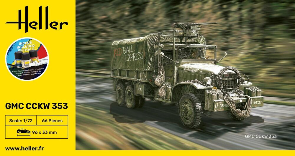 HELLER 1/72 STARTER KIT GMC CCKW 353 Truck
Includes: cement, brush and main paints