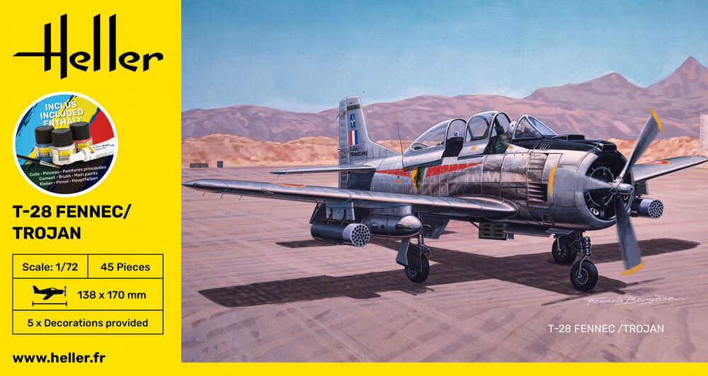 HELLER 1/72 STARTER KIT T-28 Fennec / Trojan
Includes: cement, brush and main paints