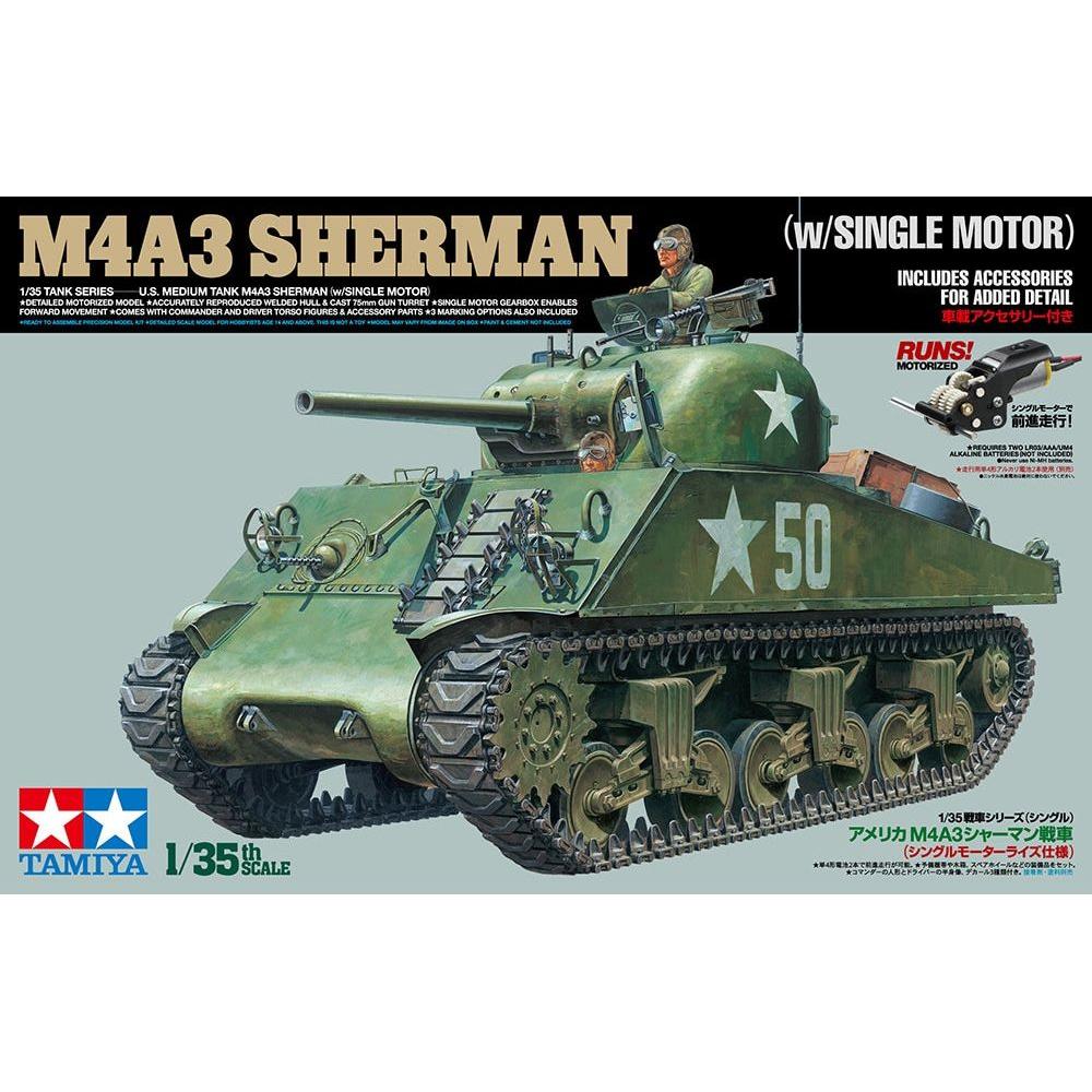 TAMIYA 1/35 SCALE U.S. MEDIUM TANK M4A3 SHERMAN (w/SINGLE MOTOR)