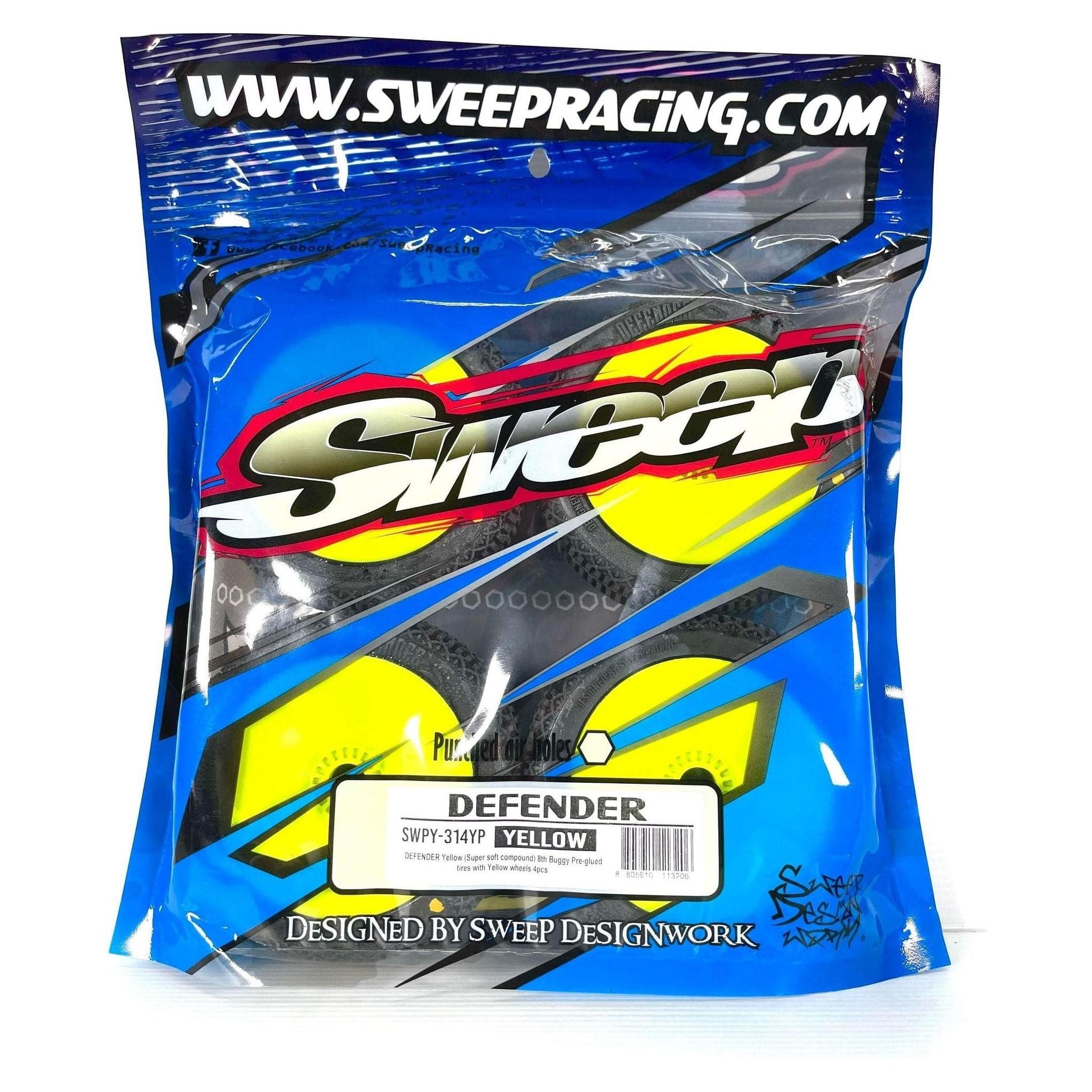 SWEEP Defender Yellow (Liquid Super Soft) Pre-Glued Tyres/Yellow Wheels 4pcs