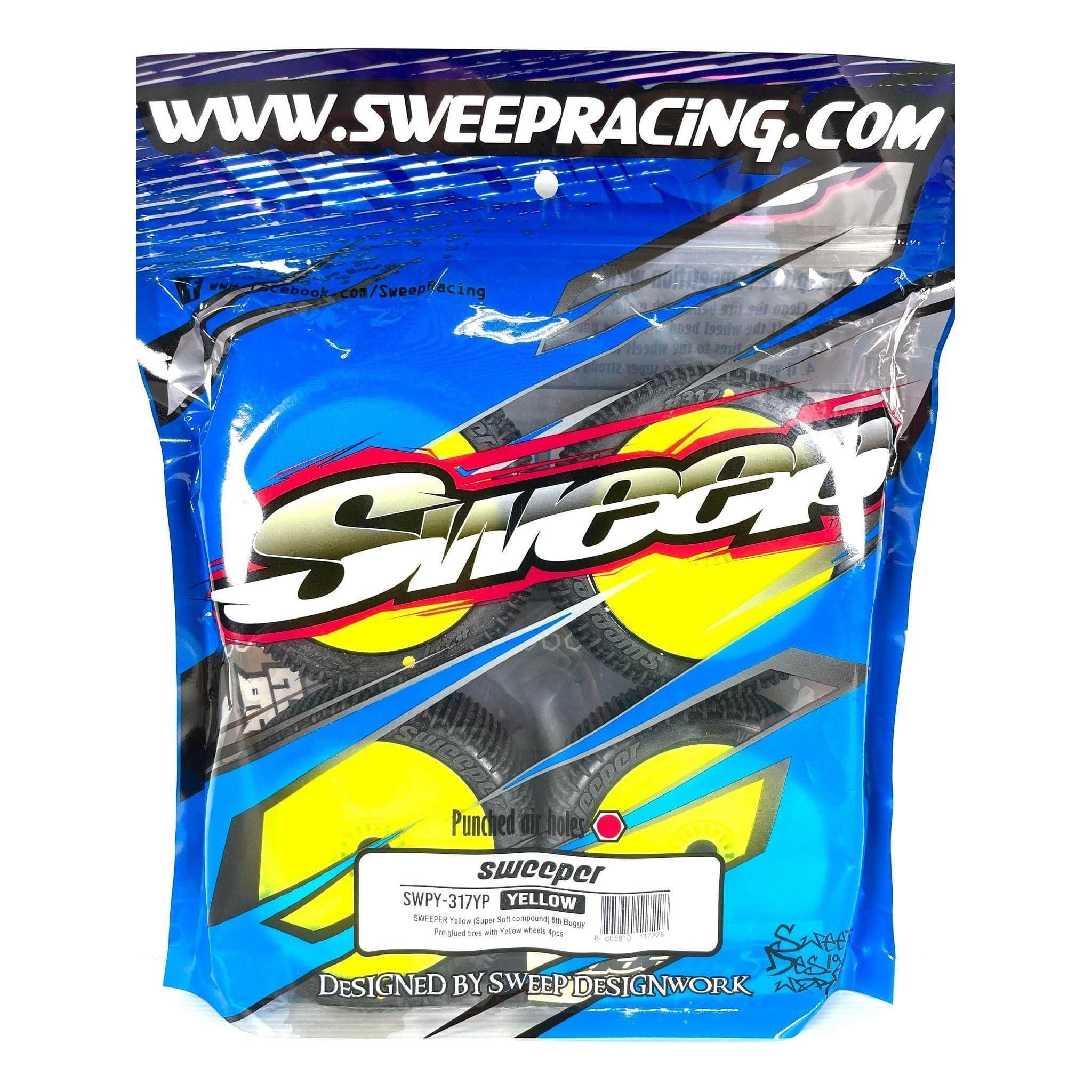 SWEEP Sweeper Yellow (Liquid Super Soft) Pre-Glued Tyres/Yellow Wheels 4pcs