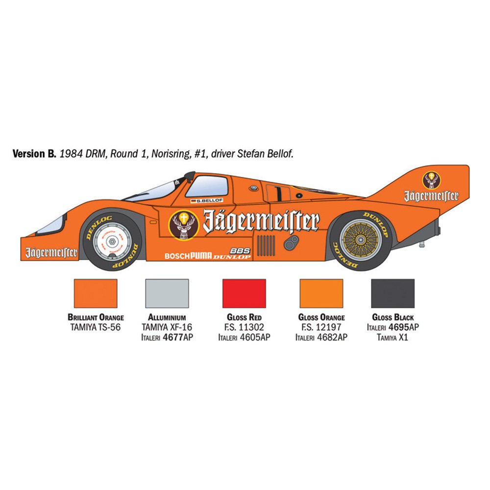 ITALERI 1/24 Porsche 956 Jagermeister-Super Decal Sheet and Rubber Tyres