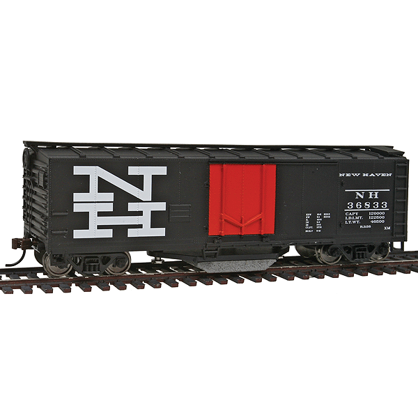 WALTHERS 40' Plug-Door Track Cleaning Boxcar - Ready to Run -- New Haven (black, orange; Large NH Logo)