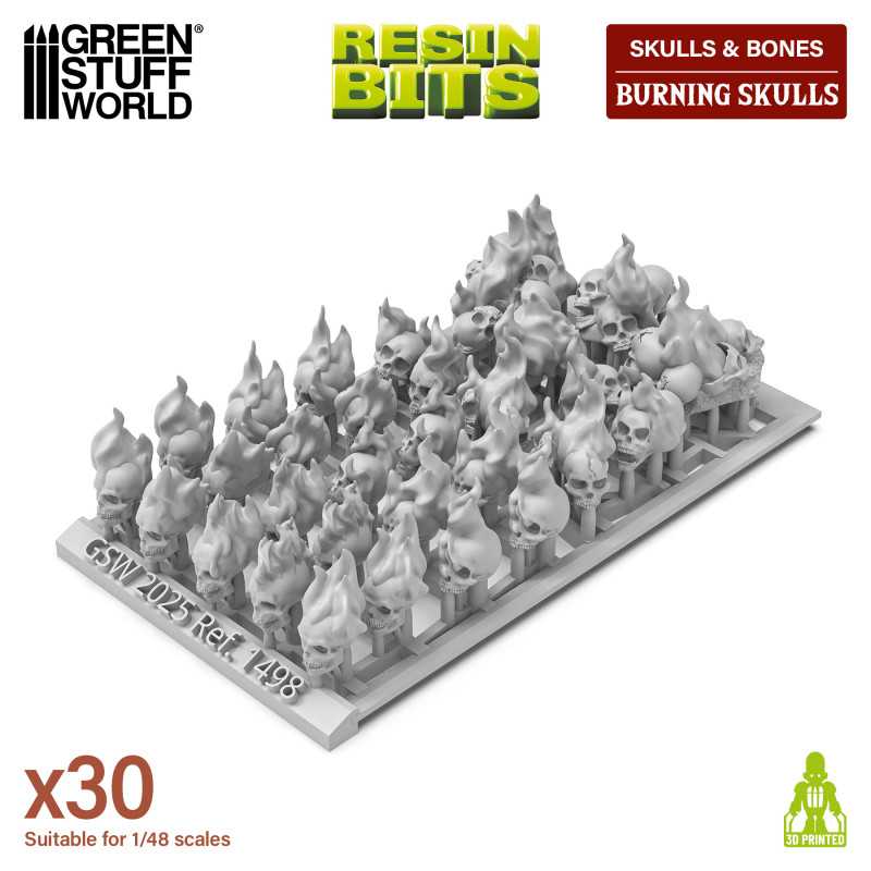 GREEN STUFF WORLD 30x Resin Burning Skulls