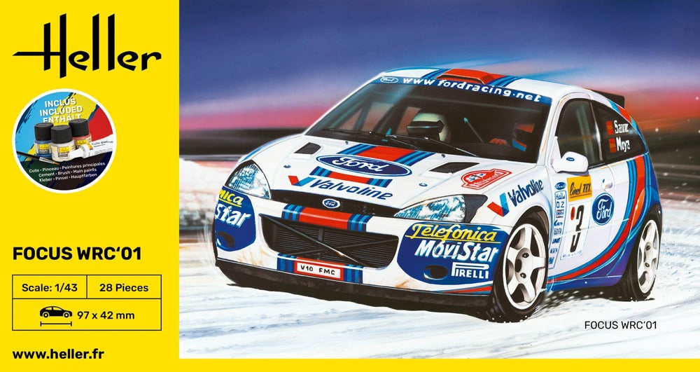 HELLER 1/43 STARTER KIT Ford Focus WRC'01
Includes: cement, brush and main paints