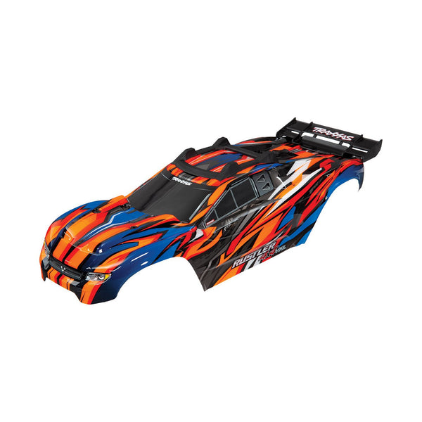 Traxxas Body, Rustler 4X4 VXL, Orange (Painted, Decals Applied) (Assembled with Front & Rear Body Mounts and Rear Body Support for Clipless Mounting) (6717T)
