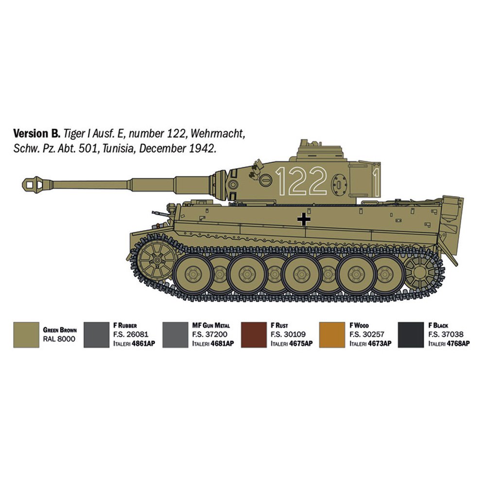 ITALERI 1/35 Pz. Kpfw. VI Tiger I Ausf. E (tp) Early Production-Rubber Tracks, Link and Length Tracks