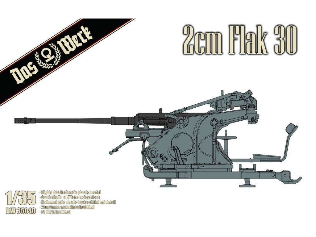 DAS WERK 1/35 German 2cm Flak 30 Plastic Model Kit [DW35040]