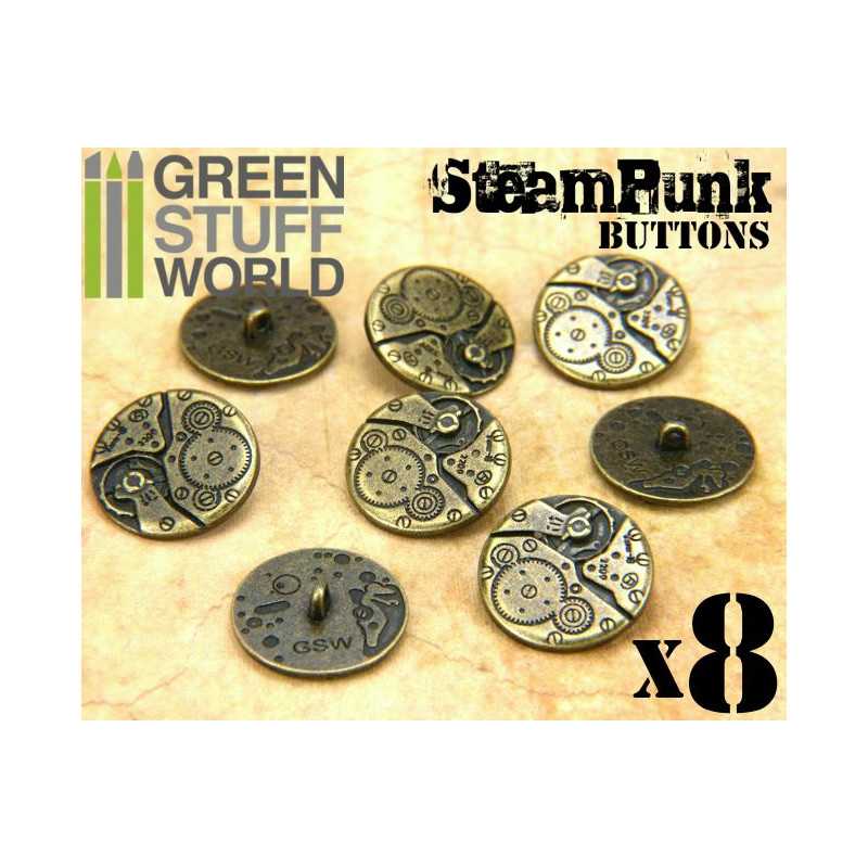 GREEN STUFF WORLD 8x Steampunk Buttons WATCH MOVEMENTS - Bronze