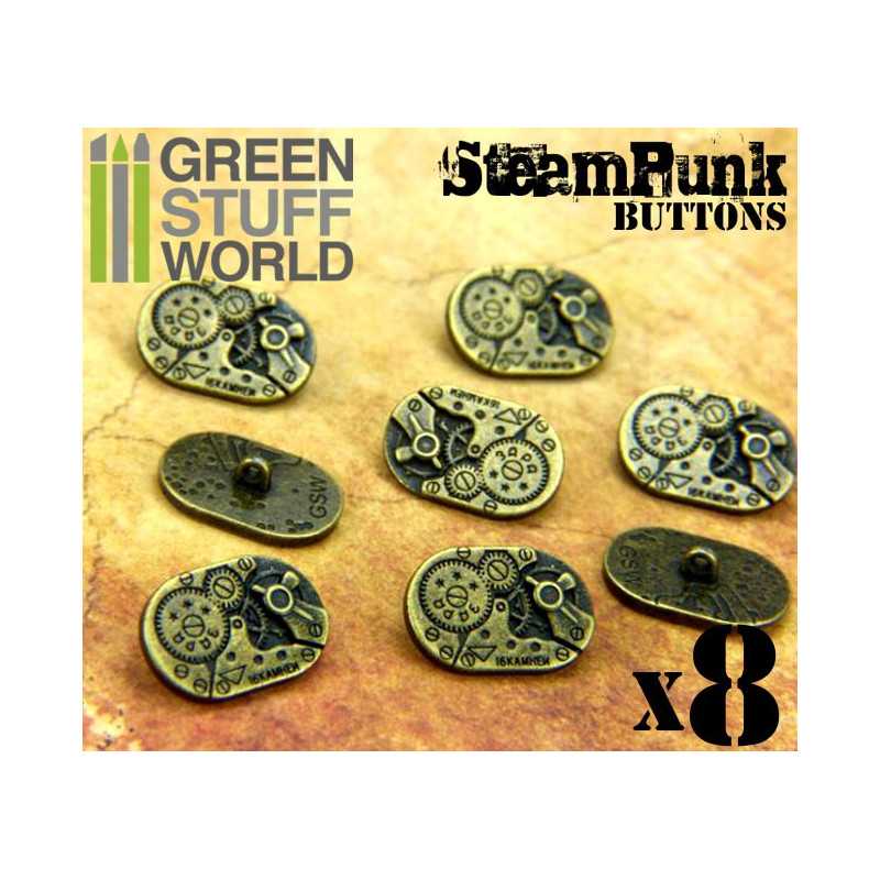 GREEN STUFF WORLD 8x Steampunk Oval Buttons WATCH MOVEMENTS - Bronze