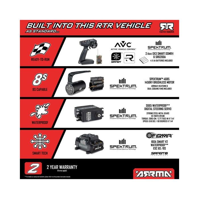 ARRMA 1/7 Limitless 120 8S BLX 4X4 Speed Machine, RTR with AVC, Red/Black ARA7816T1