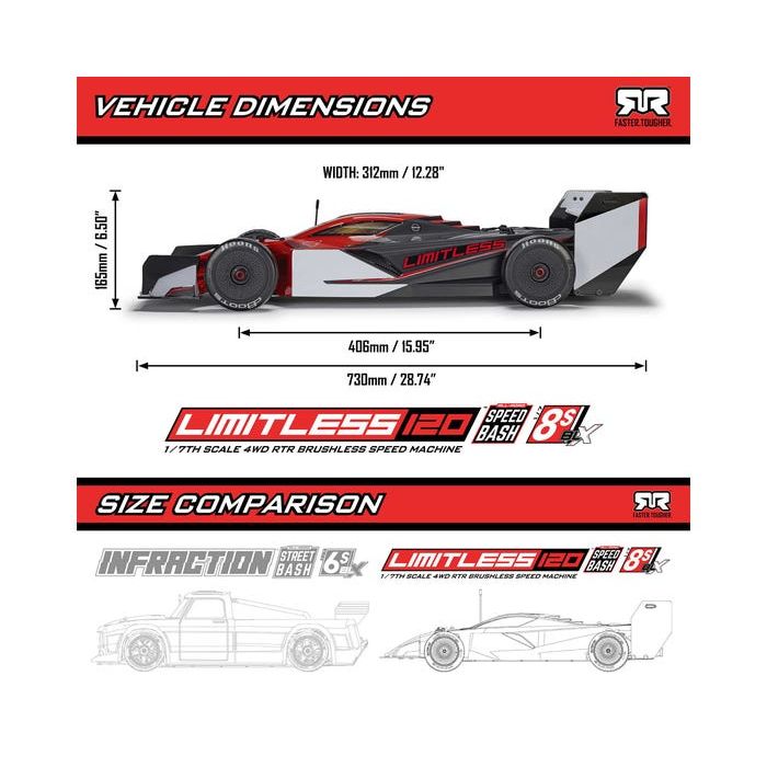 ARRMA 1/7 Limitless 120 8S BLX 4X4 Speed Machine, RTR with AVC, Red/Black ARA7816T1