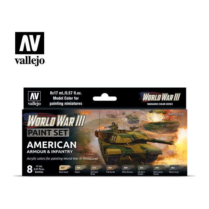 Vallejo Model Colour WWIII American Armour & Infantry Acrylic 8 Colour Paint Set [70220]