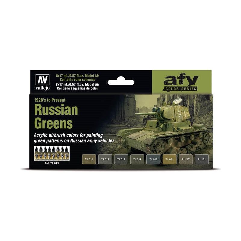 Vallejo Model Air Russian Greens (1928's to Present) 8 Colour Acrylic Paint Set [71613]