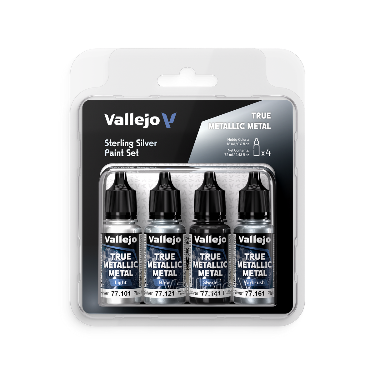 VALLEJO True Metallic Metal Sterling Silver - 4 Colour Paint Set