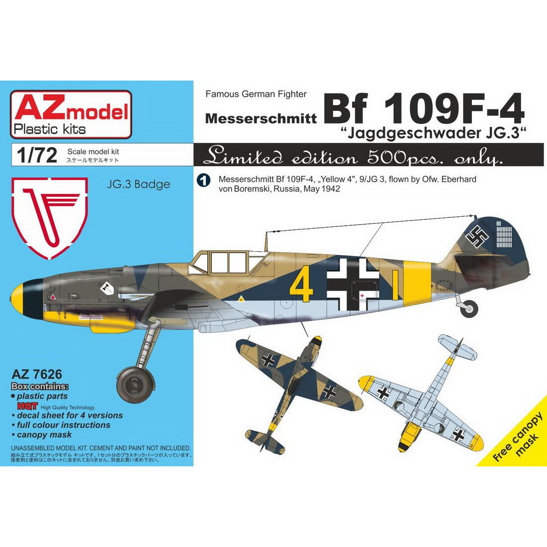 AZ MODEL 1/72 Bf 109F-4 JG.3 â€“ LIMITED EDITION Plastic Model Kit [AZ7626]