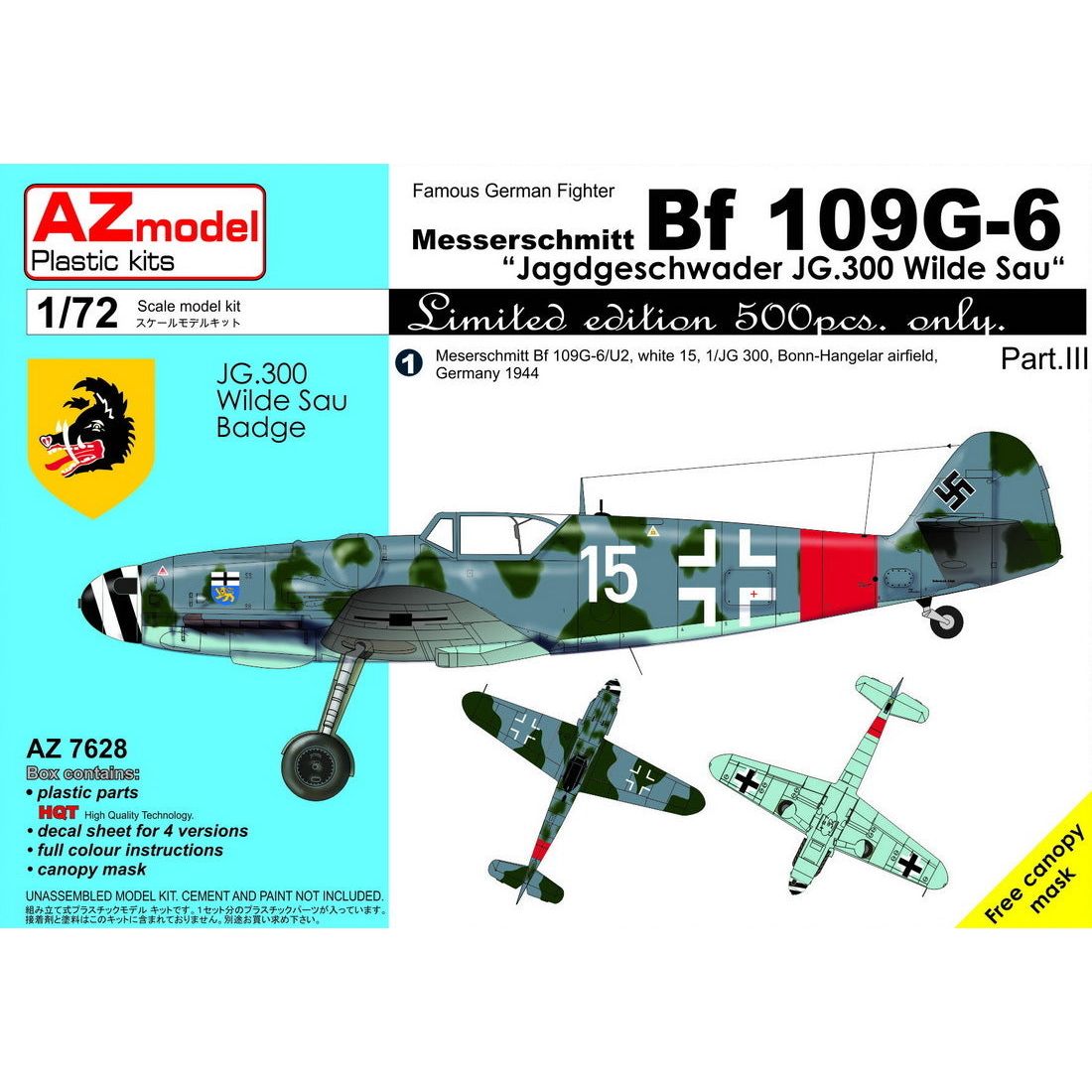 AZ MODEL 1/72 Bf 109G-6 JG.300 Pt.III â€“ LIMITED EDITION Plastic Model Kit [AZ7628]