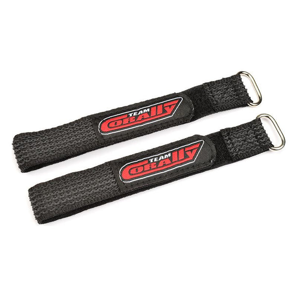 TEAM CORALLY Pro Battery Straps 250x20mm Black Metal Buckle Silicone Anti-Slip Strings (2Pcs)