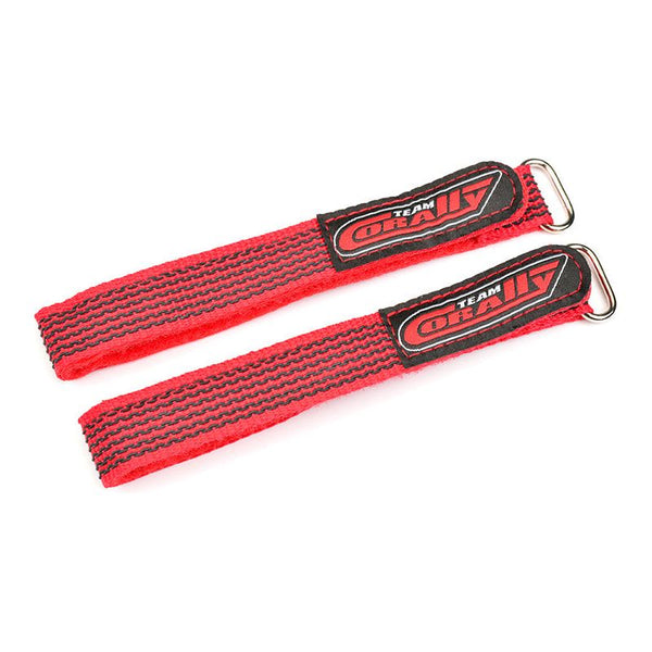 TEAM CORALLY Pro Battery Straps 300x20mm Metal Buckle Silicone Anti-Slip Strings Red (2 Pcs)