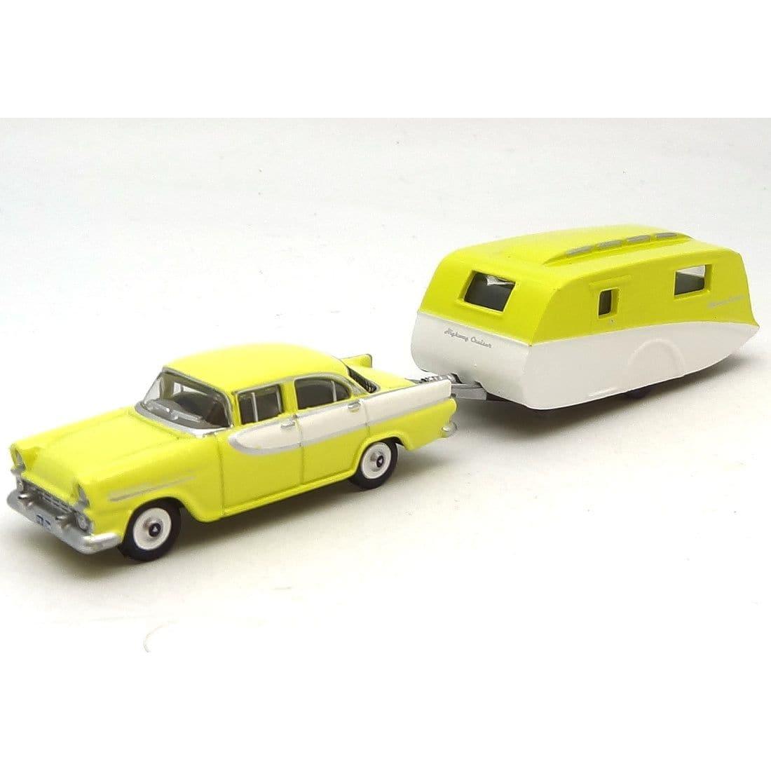 AUSSIE ROAD RAGERS Diecast 1/87 FB sedan with caravan 1960 - Yellow/White