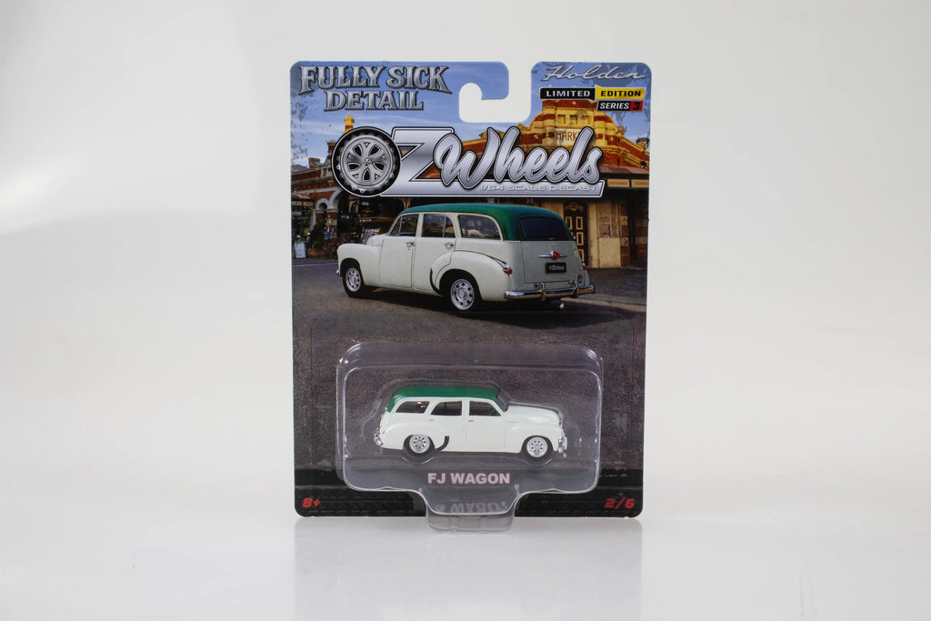 OZ LEGENDS 1/64 R3 Fully Sick Detail OZ Wheels - Holden FJ Wagon - White/Green