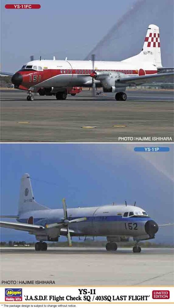 HASEGAWA 1/144 YS-11 'J.A.S.D.F. Flight Check SQ/403 SQ Last Flight (Two kits in the box)