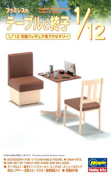 HASEGAWA 1/12 FAMILY RESTAURANT TABLE & CHAIR