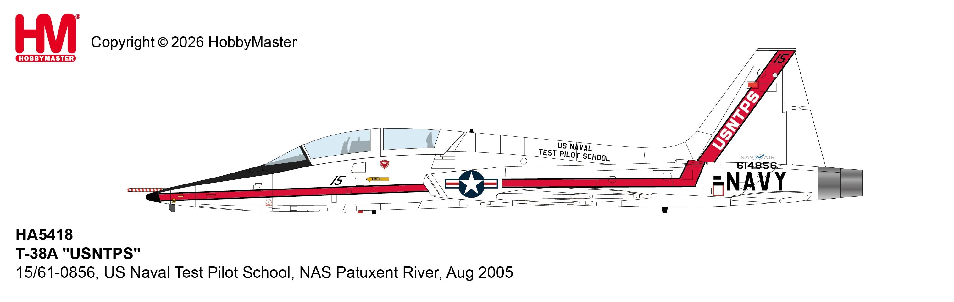 HOBBY MASTER 1/72 T-38A 'USNTPS' 15/61-0856, US Naval Test Pilot School, NAS Patuxent River, Aug 2005