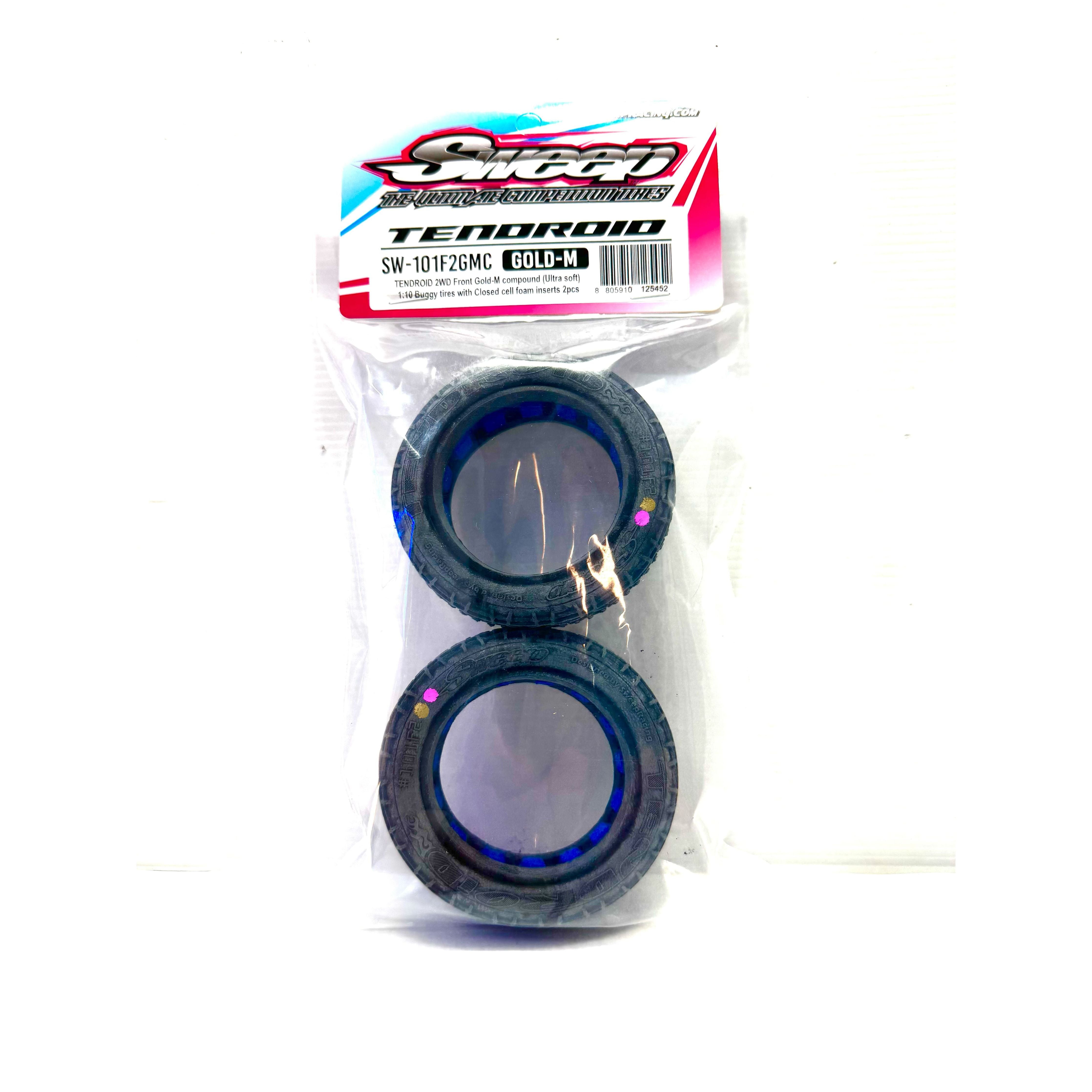 SWEEP Tendroid 1/10 2WD  Buggy Front Tyres Gold Magenta (Clay Ultra Soft Compound) with closed cell inserts, 2pcs